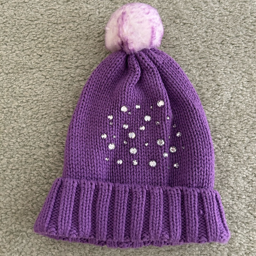 Girls Purple Jeweled Knit Beanie